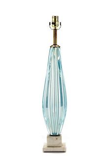Seguso Blue Murano Glass & Marble Table Lamp