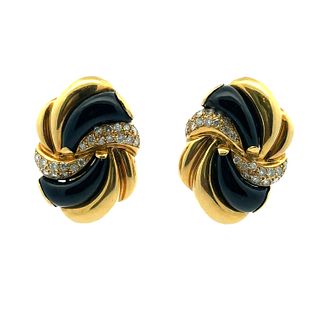 18k Gold Earrings with Diamonds & Onyx