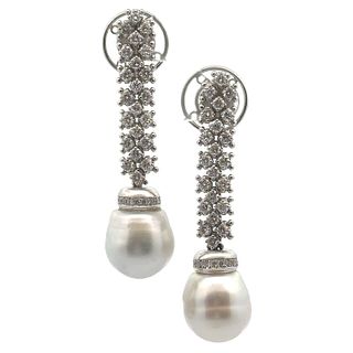 Platinum Drop Earrings with Pearls and Diamonds