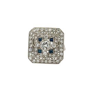Platinum Cocktail Ring with Diamonds & Sapphires