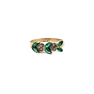 14k Gold Ring with Diamonds & Emeralds