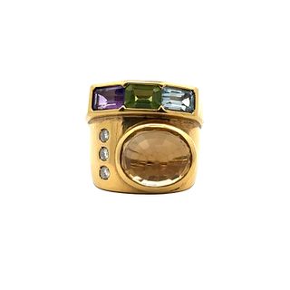Multi gemstones & Diamonds 18k Gold Ring 