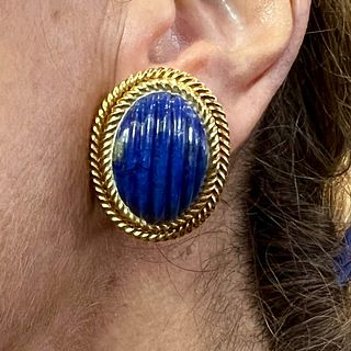 18K Yellow Gold Lapis Lazuli Earrings