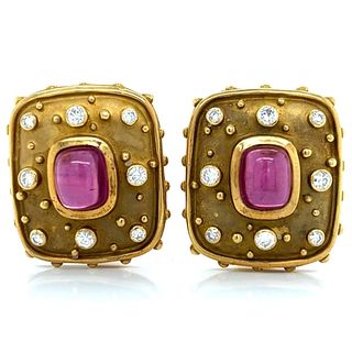 18K Yellow Gold Rubelite & Diamond Earrings