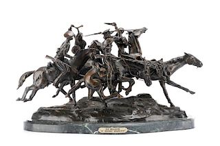 After Remington, "Old Dragoons" Bronze Sculpture