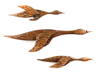 Collection of 3 Carved Wood Geese Wall Appliques