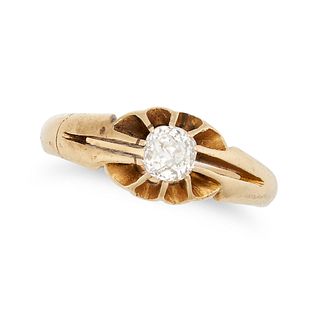 AN ANTIQUE DIAMOND GYPSY RING in 18ct yellow gold, set with an old cut diamond, inscribed 'A.E.H....