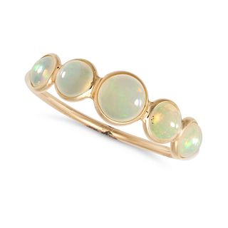 AN OPAL HALF ETERNITY RING in 18ct yellow gold, set with a row of round cabochon opals totalling ...