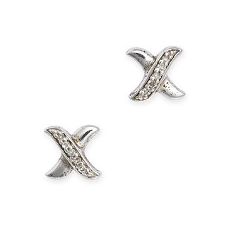 NO RESERVE - A PAIR OF DIAMOND CROSS EARRINGS in silver, designed as an X motif set with a row of...