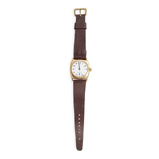 BUREN, A GOLD GENTLEMAN'S WRISTWATCH, c.1920'S, in 18ct yellow gold, cushion dial with subsidiary...