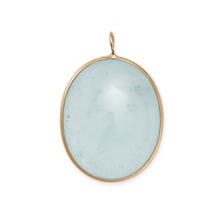 AN AQUAMARINE PENDANT in 14ct yellow gold, set with an oval cabochon aquamarine of 23.75 carats, ...
