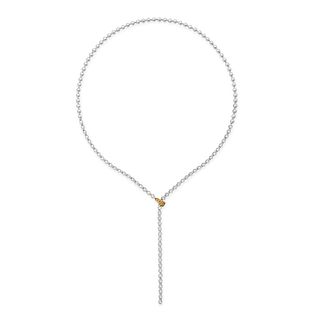 A DIAMOND TENNIS NECKLACE in 18ct white gold, comprising a row of round brilliant cut diamonds, s...