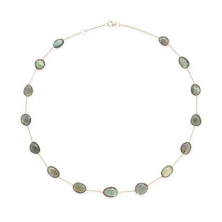 A LABRADORITE NECKLACE in 14ct yellow gold, comprising faceted labradorite set to a chain, clasp ...