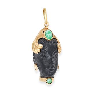A VINTAGE BLACKAMOOR PENDANT in 18ct yellow gold, designed as a lady wearing a stylised hat and h...