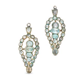 A PAIR OF ANTIQUE PASTE EARRINGS hook fittings deficient, each of drop shaped design, the open wo...