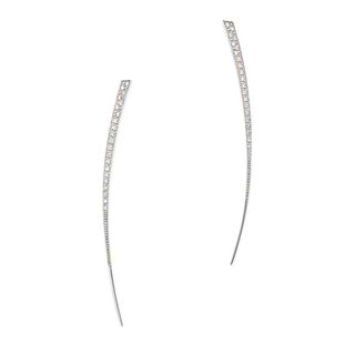 A PAIR OF DIAMOND LONG POINT EARRINGS in 18ct white gold, of convex design, comprising two rows o...