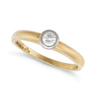 A SOLITAIRE DIAMOND RING in 18ct yellow gold, comprising a bezel set round brilliant cut diamond,...