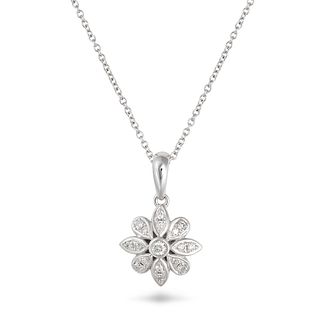 A FLOWER DIAMOND PENDANT NECKLACE in 18ct white gold, set with round brilliant cut diamonds, on a...