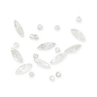 A COLLECTION OF UNMOUNTED DIAMONDS navette and rose cut, 1.15 carats.