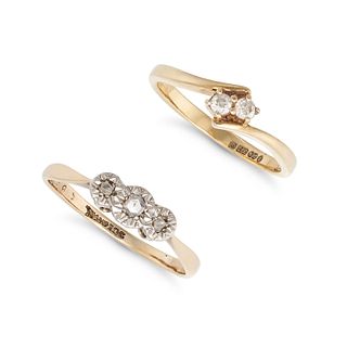 NO RESERVE - TWO DIAMOND RINGS a diamond ring in 9ct yellow gold, set with two round cut diamonds...