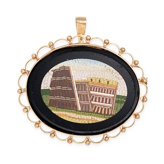 A MICROMOSAIC COLISEUM BROOCH / PENDANT inlaid with pieces of colored glass depicting the Coliseu...