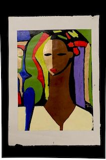 William Tolliver, "Woman with Red Lips", Monotype