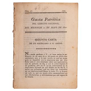 Gaceta Patriótica del Ejército Nacional del Miércoles 17 de Mayo de 1820. Segunda Carta de un Americano a su Amigo. México: 1820.