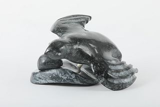 David Kingatook's "Bird in Flight on Base and Egg" Original Inuit Carving