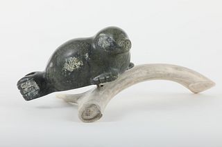 Leo Uttaq's "Seal on Antler" Original Inuit Carving