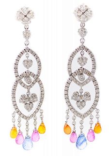 18k WG, Diamond, & Colored Sapphire Earrings