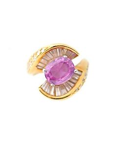 18k Two-Toned Gold, Pink Sapphire, & Diamond Ring