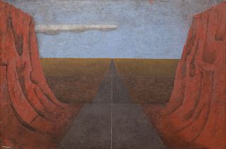 Rufino Tamayo  (1899-1991) Camino al infinito  Óleo sobre tela 130 x 195 cm  51 x 75 in. Firmado y fechado O_77 en la parte inferior izquierda.