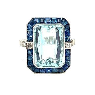 Platinum Sapphire Aquamarine Diamond RingÂ 