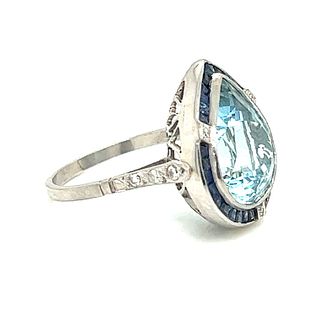 Platinum Sapphire Aquamarine Diamond Ring