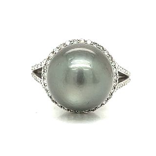 14k Diamond Black Pearl Ring
