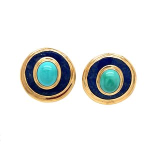 14k Turquoise Lapis Lazuli Round EarringsÂ 