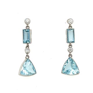 Platinum Aqua Diamond Dangle Earrings