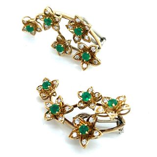 18k Emerald Diamond Flower EarringsÂ 