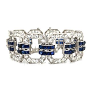 Art Deco Platinum Diamond & Synthetic Sapphire Bracelet