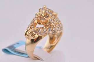 18K Yellow Gold Ring & Diamond Panther Ring, 2.43Ct Diamond Weight, Estate Ring