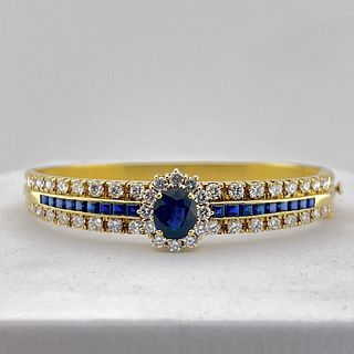 18k Yellow Gold Diamond & Sapphire Bangle Bracelet ,4.00CT FG VS,4.00ct Sapphire