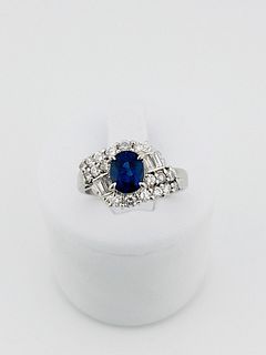 platinum sapphire diamond womens ring, Royal blue 1.41CT