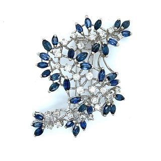 18K White Gold Sapphire & Diamond Brooch
