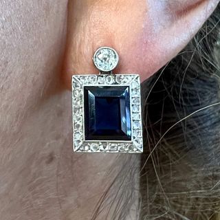 Victorian Platinum & 18K Diamond and Synthetic Sapphire Earrings
