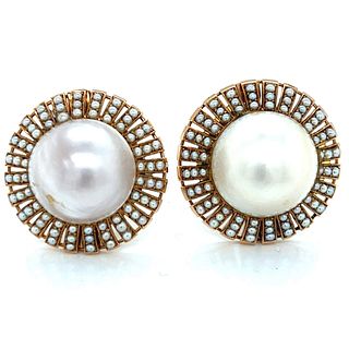 1960â€™s 18K Yellow Gold Natural Mabe Pearl Earrings