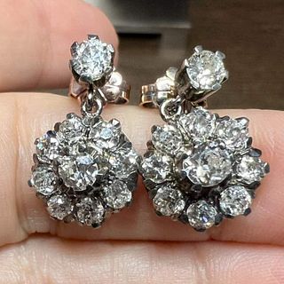18K & Silver 2.80 Ct. Diamond Earrings