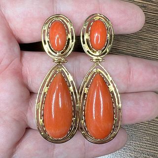 1960â€™s 18K Yellow Gold Coral Earrings