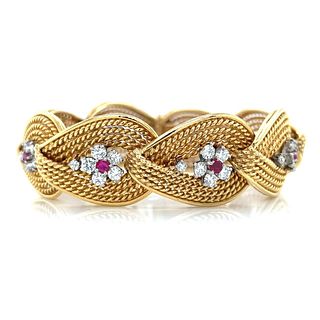 18K Yellow Gold Burma Ruby & Diamond Bracelet