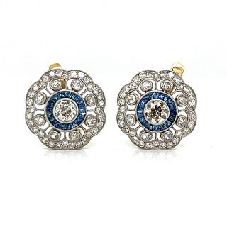 Platinum Gold Diamond Sapphire Flower EarringsÂ 