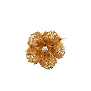 18k Art Nouveau Diamond Flower BroochÂ 